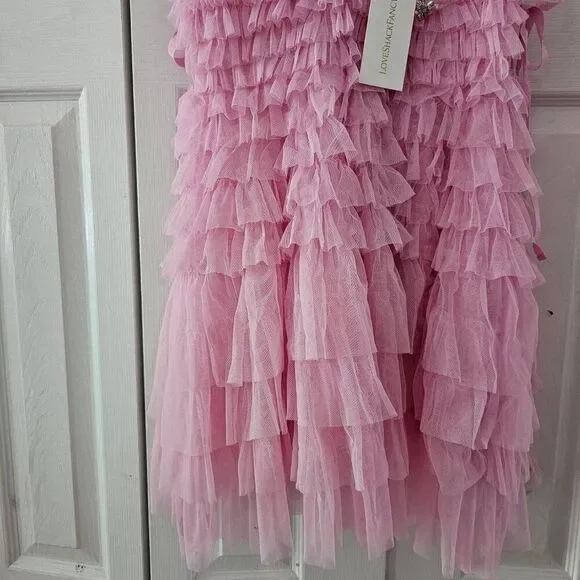 LoveShackFancy Pink Sleeveless v-Neckline Minya Mini Dress Size 4 - Picture 6 of 12